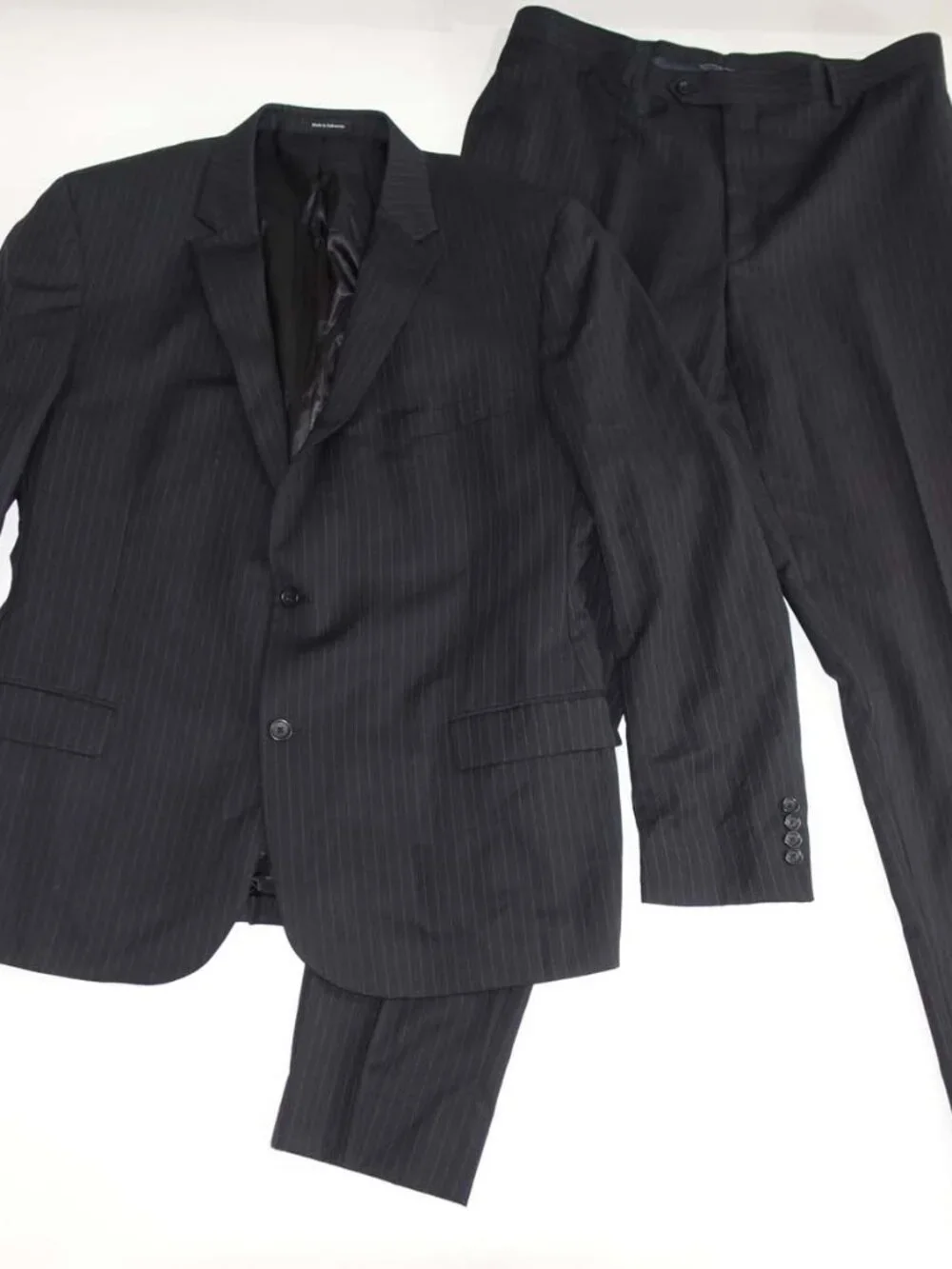 Pronto Uomo Mens Pinstripe 2 Button Suit Size 46 X-Long 40 x 34.5 Dark Gray 46XL